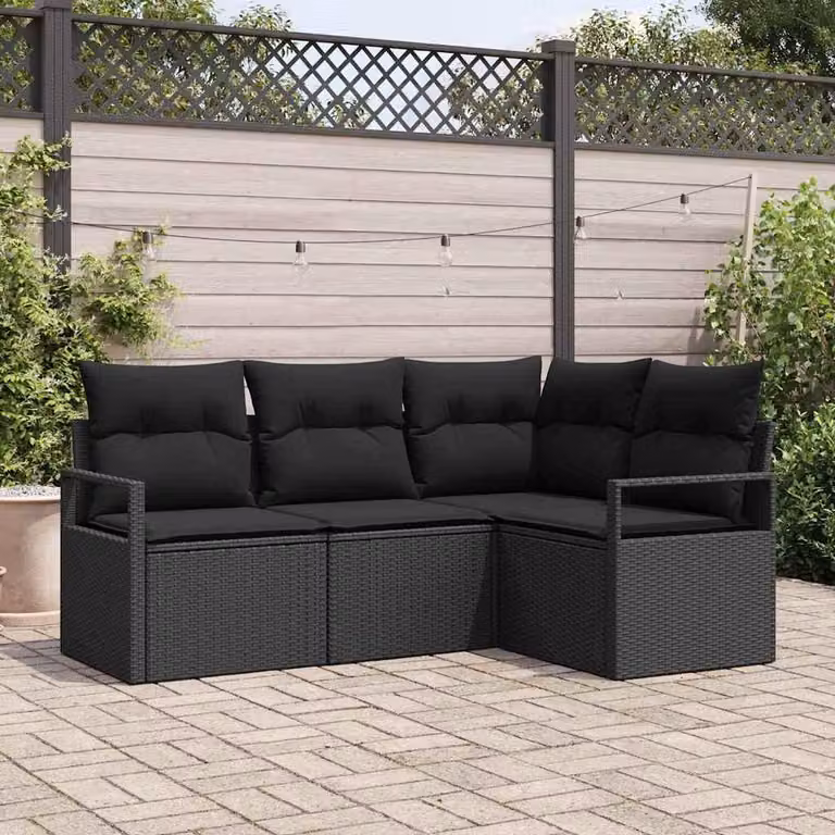 Maison Exclusive - Set di divani da esterno, 4 pezzi, colore nero [Materiale sintetico]: rattan sintetico