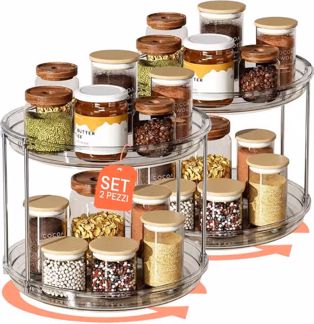 Set 2 Organizer Rotanti 360° Impermeabili 2 Livelli per Cosmetici e Bagno