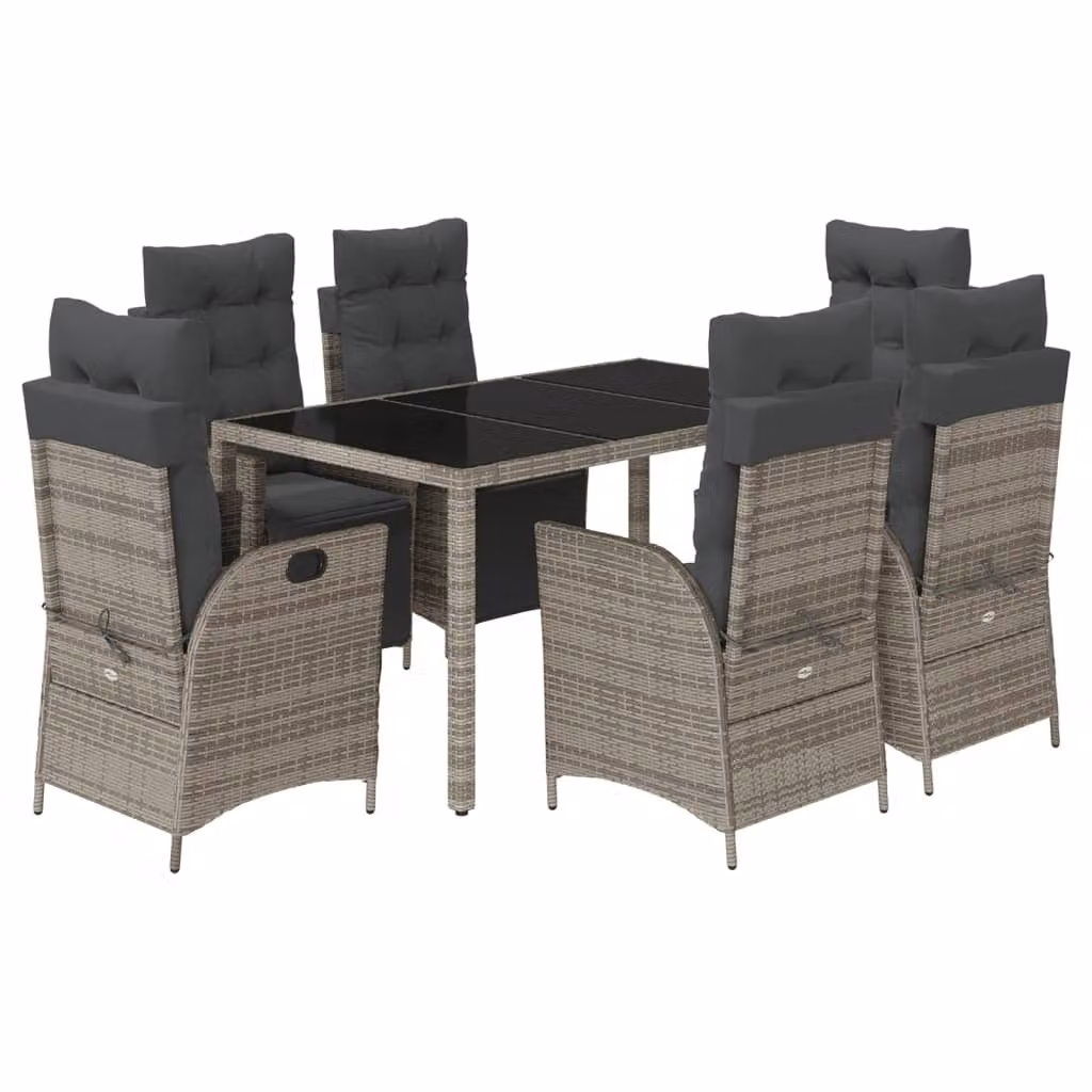 Set da Pranzo da Giardino 7 pz con Cuscini in Polyrattan Grigio