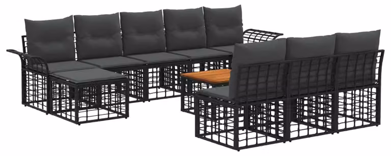 Set di divani da esterno 11 pcs Nero e Grigio scuro Poliestere