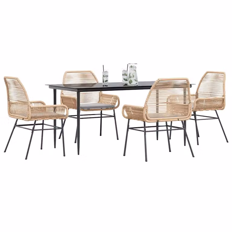 Set da pranzo da giardino vidaXL in polyrattan con tavolo in vetro e 5 pezzi con cuscini
