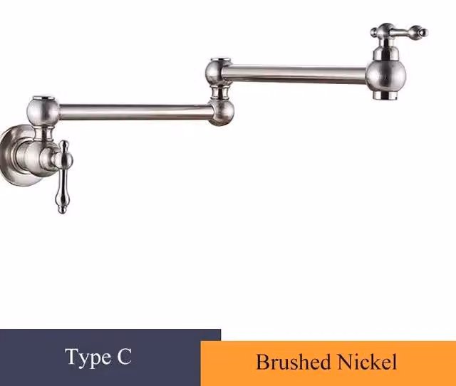 Miscelatore per cucina - Montaggio a parete. Rubinetto per lavello - Rubinetto solo freddo - Ottone - Bocchetta girevole a 360° e orientabile - Due manopole - Finitura in nichel spazzolato