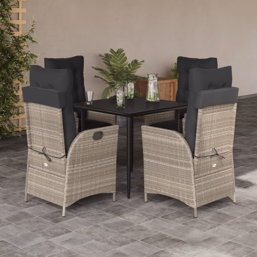 Maison Exclusive - Set Pranzo da Giardino 5pz con Cuscini Grigio Chiaro Polyrattan