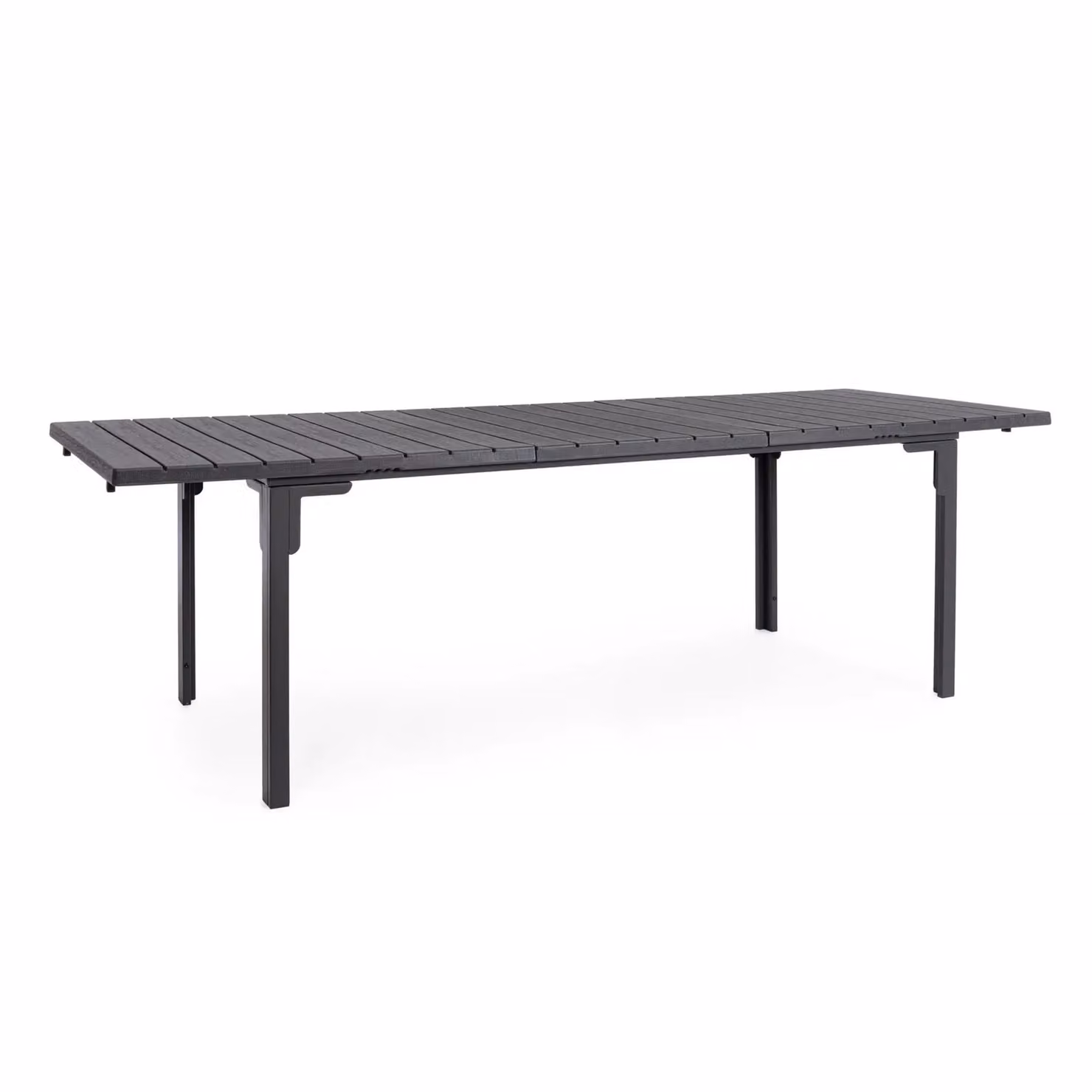 Tavolo allungabile da giardino VALENCIA antracite effetto legno, struttura in acciaio, 180×89,5-240×89,5 cm