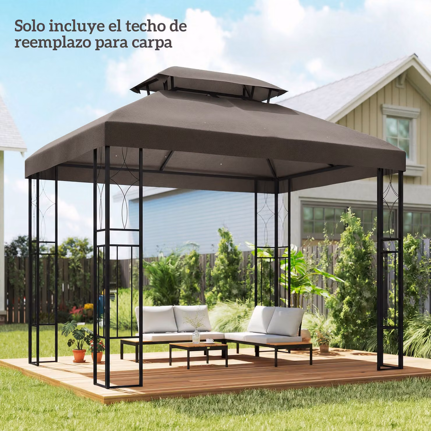 Telo di ricambio Outsunny marrone con tetto doppio, fori di drenaggio e protezione UV, 4x3 m – 2