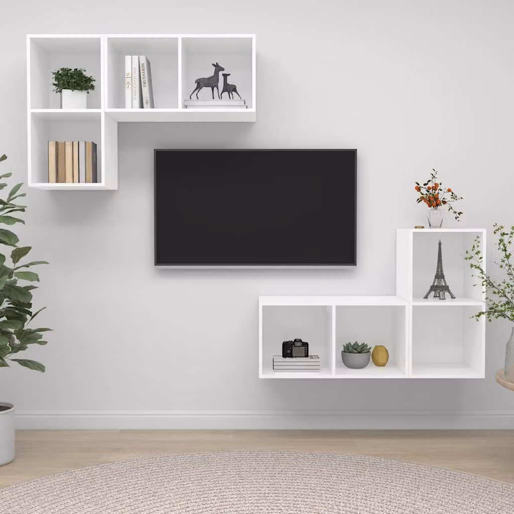 Set di 4 mobili TV da parete vidaXL in legno multistrato bianco stile rustico per il tuo soggiorno
