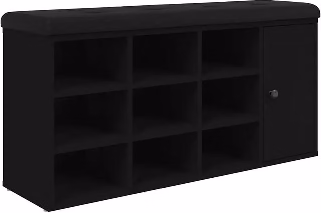 Scarpiera Moderna DESIGN IN con Seduta in Pelle Sintetica Nera e Struttura in Legno, L 102 cm x P 32 cm x H 50 cm