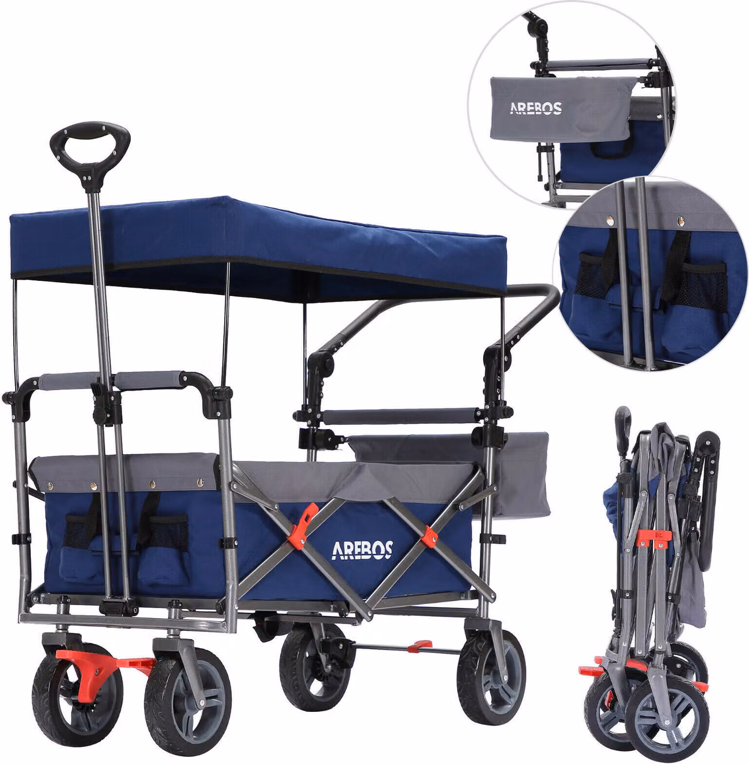 AREBOS Premium Carrello pieghevole Blu | Tetto, Freno, 100 kg