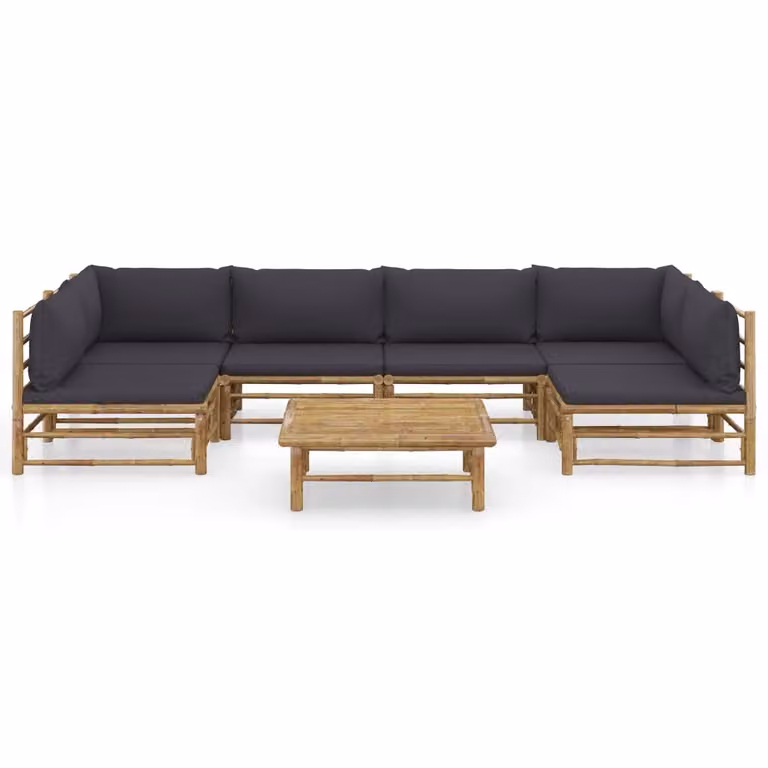set di 7 pezzi per salotto da giardino con cuscini in bambù grigio scuro