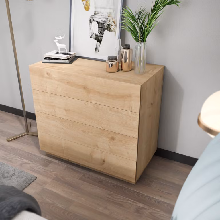 Skye Decor, cassettiera di alta qualità, rovere, 90 x 45 x 81,6 cm | Pannello truciolare rivestito al 100% in melamina, spessore: 18 mm | Perfetta per gli ambienti tradizionali, elegante e funzionale.