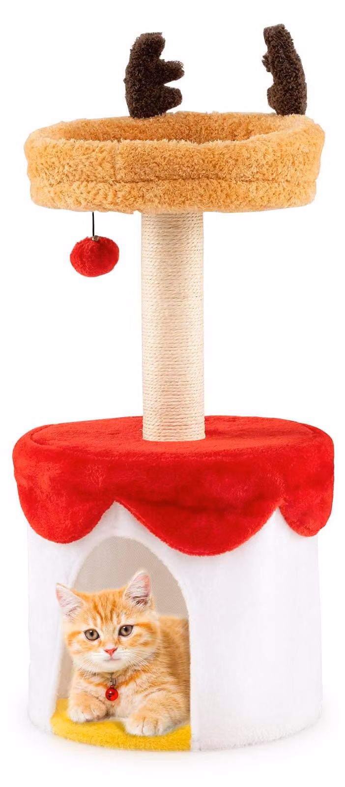 Albero per gatti FANTASK, alto 80 cm, con elementi decorativi natalizi, pali in sisal e