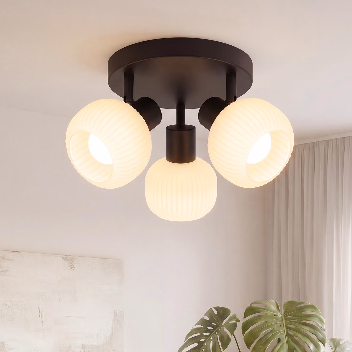 ZMH faretto da soffitto bianco plafoniera rotonda 3 fiamme faretto interno paralume in vetro lampada da corridoio E14 faretto vintage senza lampadina