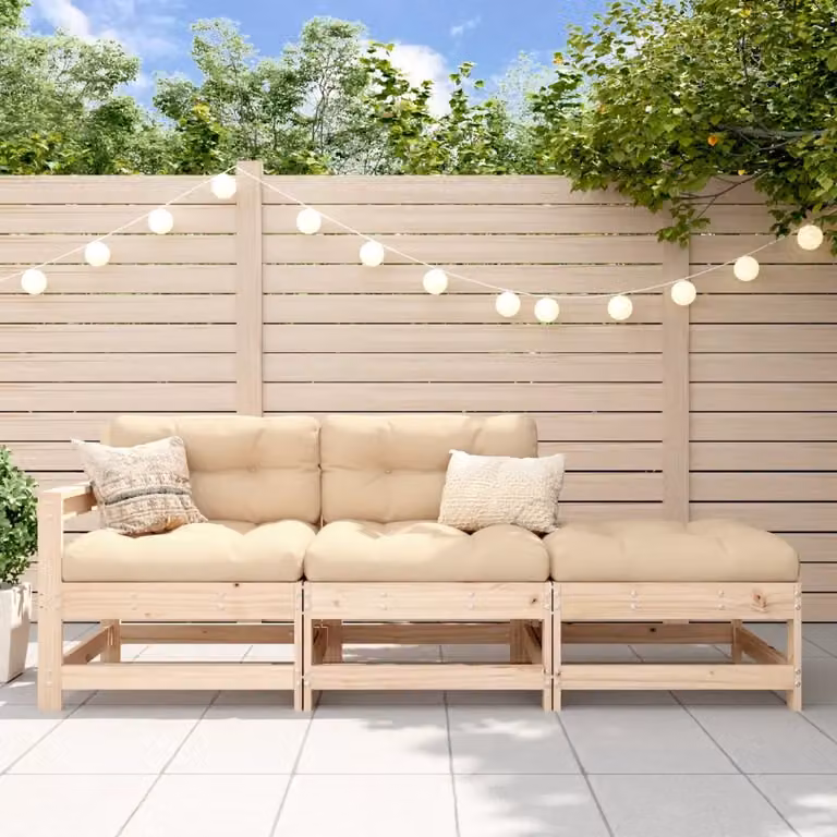 Set Salotto da Giardino vidaXL 3 pz in Legno di Pino con Cuscini Marrone e Beige