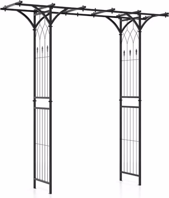 Gazebo da giardino decorativo in metallo nero con tralicci per piante rampicanti L 200 cm x P 52 cm x H 206 cm