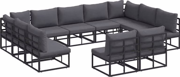 Set Divano da Giardino con cuscino 11 pcs Nero Alluminio