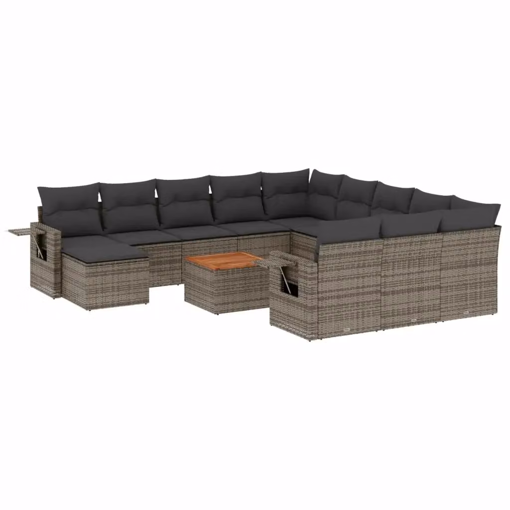 Set di divani da giardino vidaXL in polyrattan grigio con cuscini, componibile a forma di L per esterno e terrazza – 2