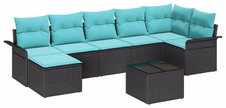Set Divano da Giardino con archiviazione 8 pcs Nero polyrattan