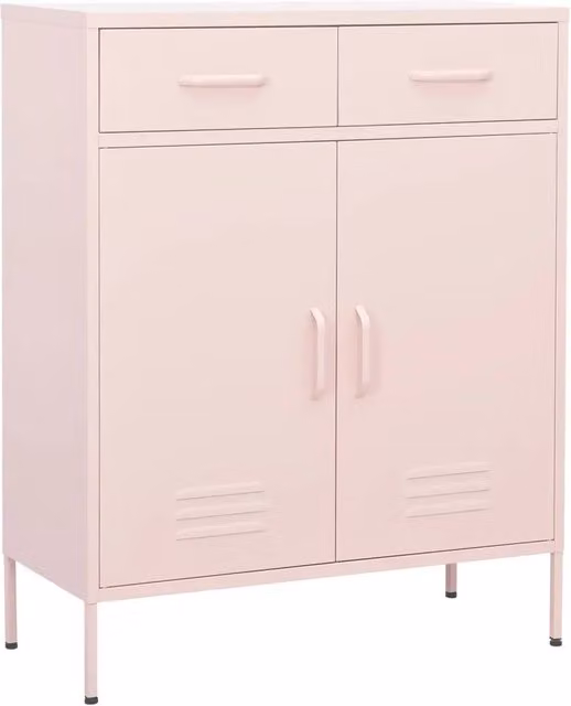 Mobile contenitore in acciaio rosa stile contemporaneo con 2 cassetti e ripiano regolabile L/P/H: 80 x 35 x 101,5 cm