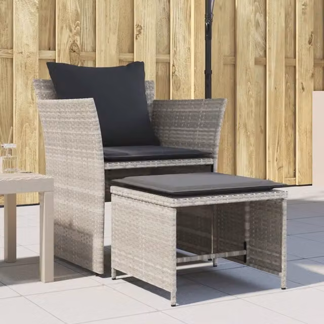 Sedia da giardino moderna vidaXL in polyrattan grigio con cuscini e braccioli – 1