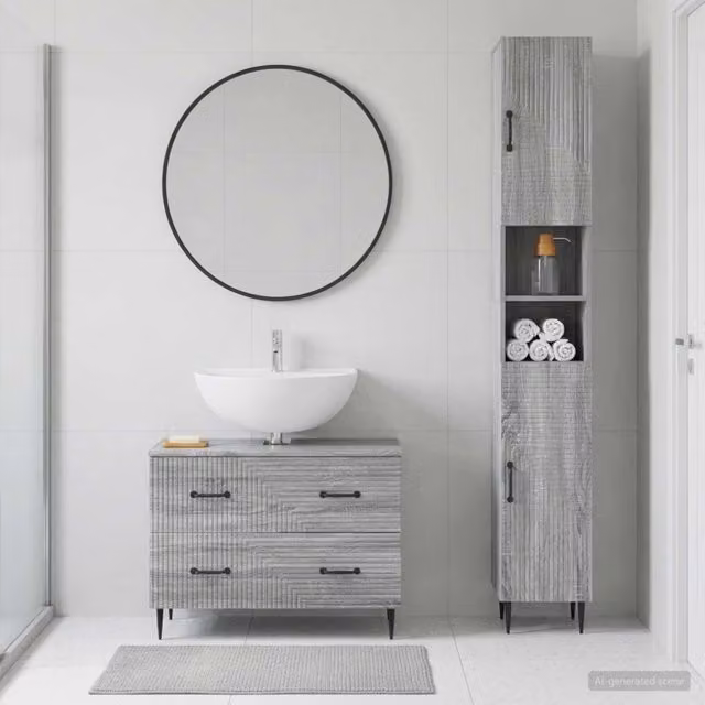 Set di mobili da bagno moderno vidaXL composto da 2 pezzi in legno grigio opaco