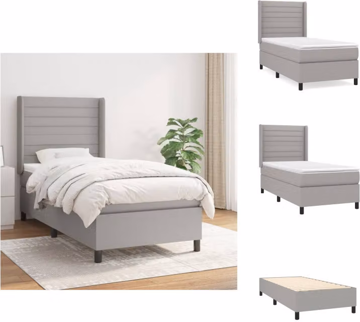 vidaXL Letto a molle con materasso grigio chiaro 100x200 cm in tessuto - Letti & strutture letto