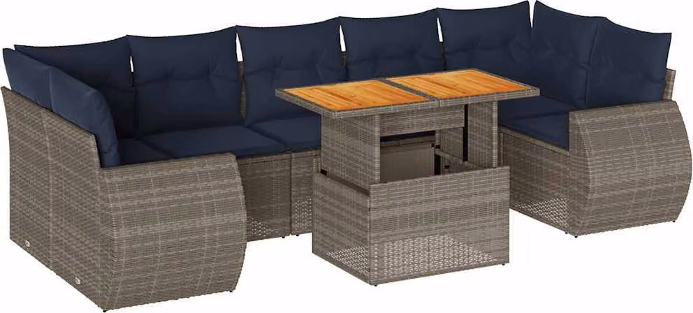 Set Divano da Giardino 8 pz con Cuscini Grigio in Polyrattan