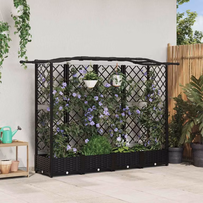 Letto rialzato con griglia e tetto vidaXL, colore nero, L: 203,5 cm, P: 40 cm, H: 123 cm