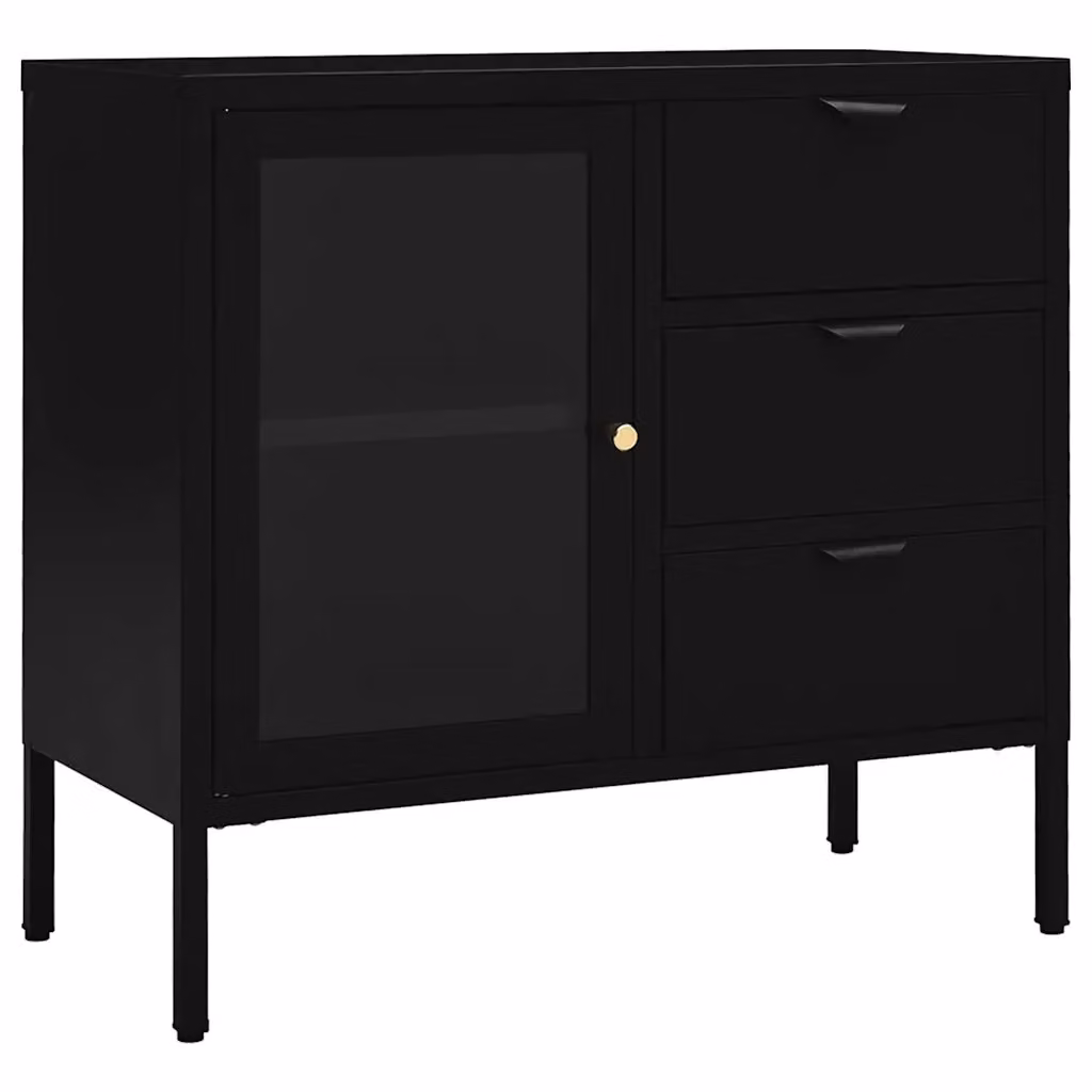 Credenza Buffet Armadio da Cucina Design Mania in Acciaio e Vetro Temperato Nera L: 75 cm, P: 35 cm, H: 70 cm – 2