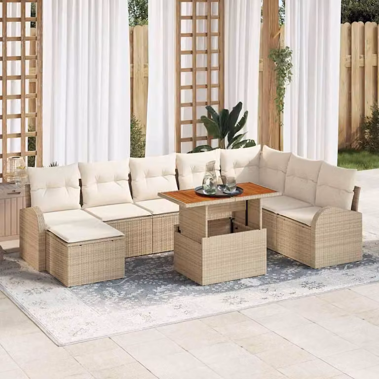 Maison Exclusive - Set da giardino composto da 9 pezzi, color beige e crema