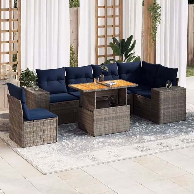 Set Divani da Giardino 7 pz con Cuscini Grigio in Polyrattan 3327386