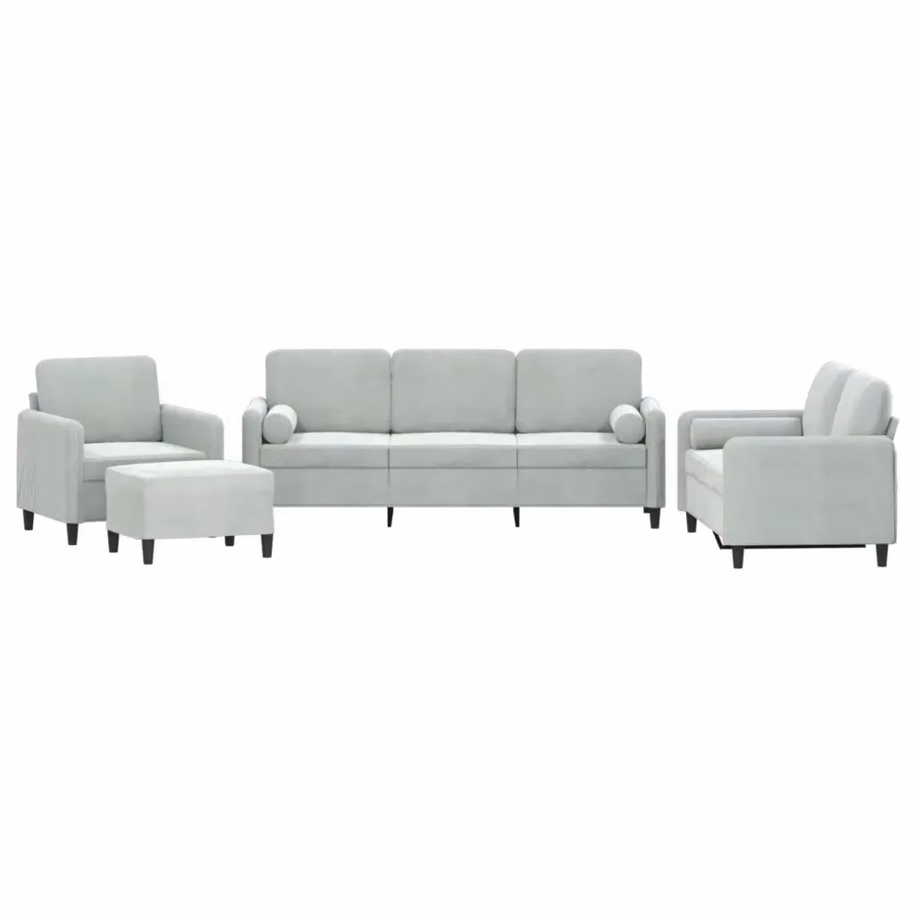 Set di divani 4 pezzi vidaXL in velluto grigio con cuscini e pouf per soggiorno – 2