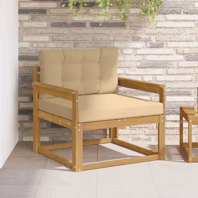 Divano centrale componibile da esterno DESIGN IN in legno di acacia e poliestere bianco e beige