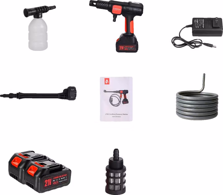 Pistola ad acqua per autolavaggio, spruzzo ad alta pressione, design senza fili, 1 batteria da 3,0AH