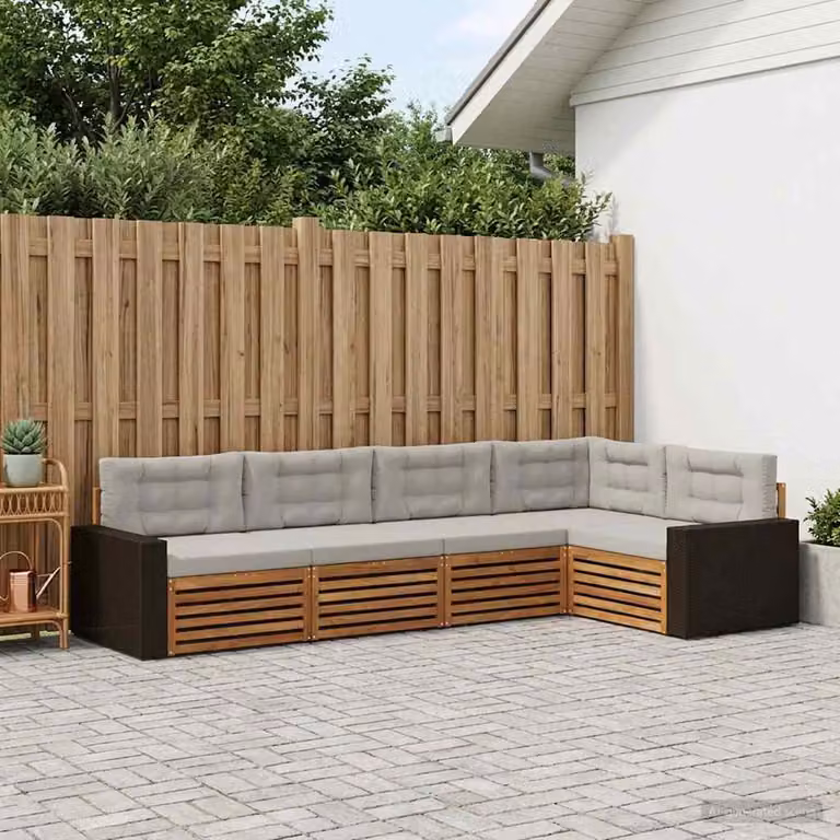vidaXL Set di divani da esterno a L in legno di acacia con cuscini, beige e grigio