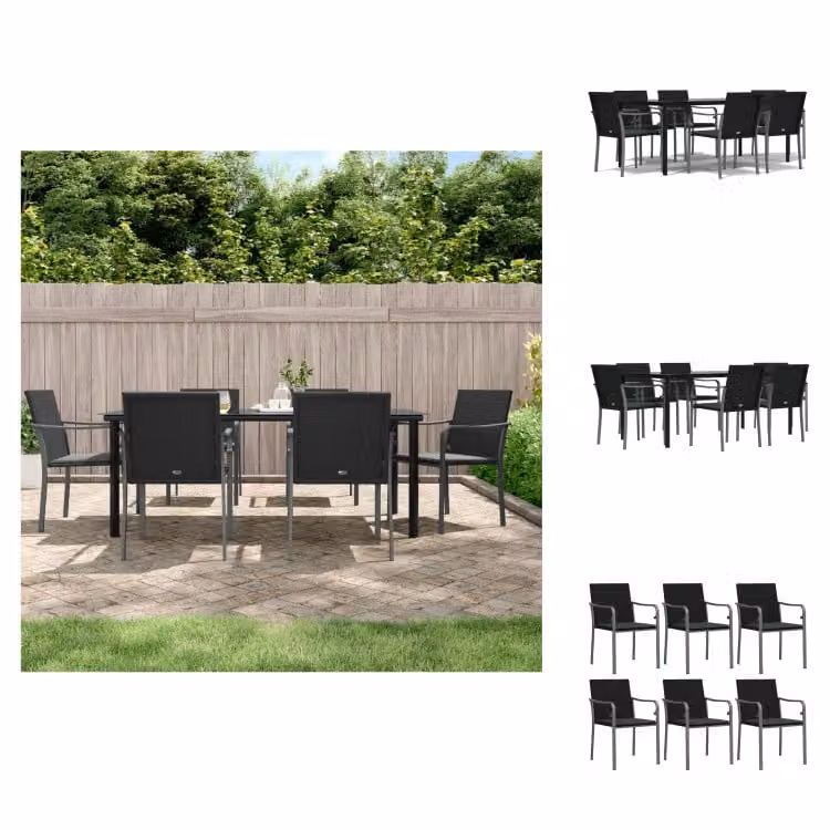 vidaXL Set da pranzo da giardino 7 pezzi con cuscini in polirattan e acciaio - Set di mobili da giardino