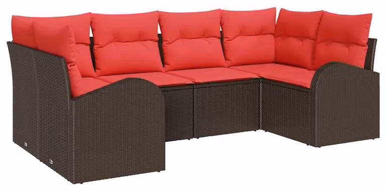 Set Divano da Giardino 6 pcs Marrone e Rosso polyrattan