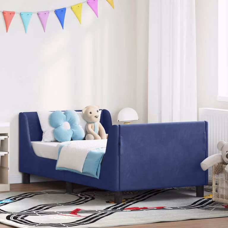 Struttura letto per bambini vidaXL in legno e velluto blu con testata imbottita L/P/H: 160 x 80 x 86 cm