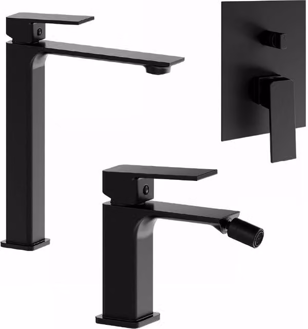 Set miscelatori: lavabo alto bidet senza scarico e incasso doccia c/deviatore nero opaco | Ingrid