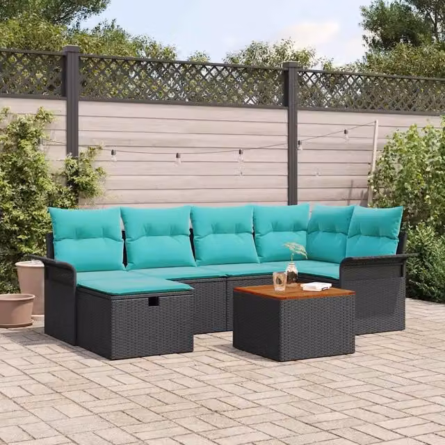 Set Divano da Giardino 7 pz Nero Poly Rattan 3360791