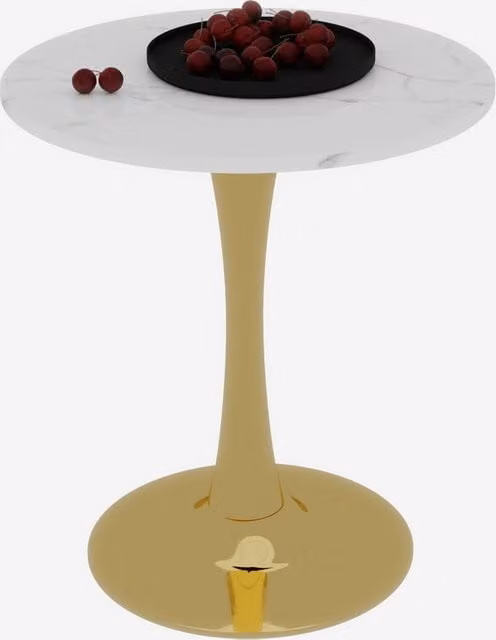 Tavolino da salotto rotondo con piano in marmo artificiale bianco e oro in stile moderno minimalista