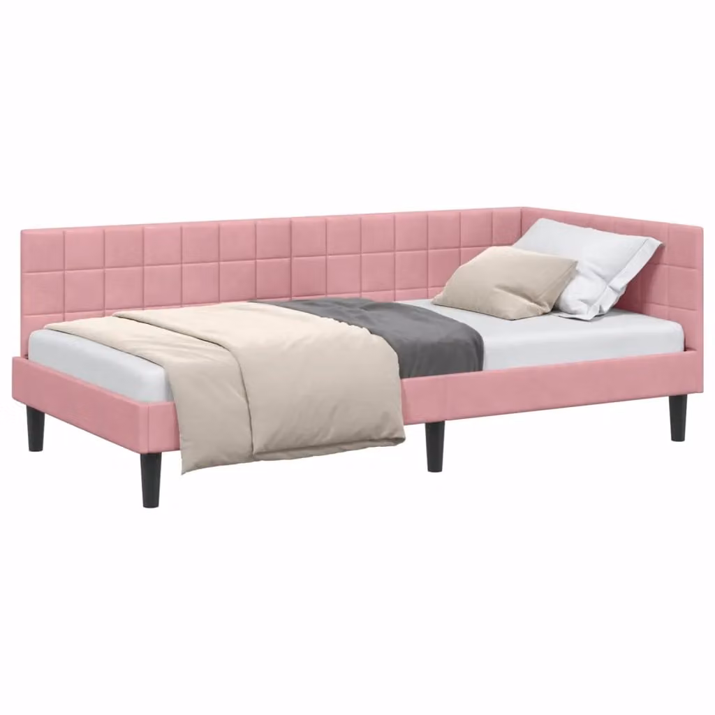 vidaXL Cornice del letto ad angolo in velluto rosa, L/P/H: 200 x 100 x 72 cm – 2