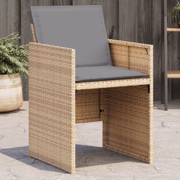 Set di 4 sedie da giardino vidaXL in polyrattan con cuscini beige e grigio e braccioli