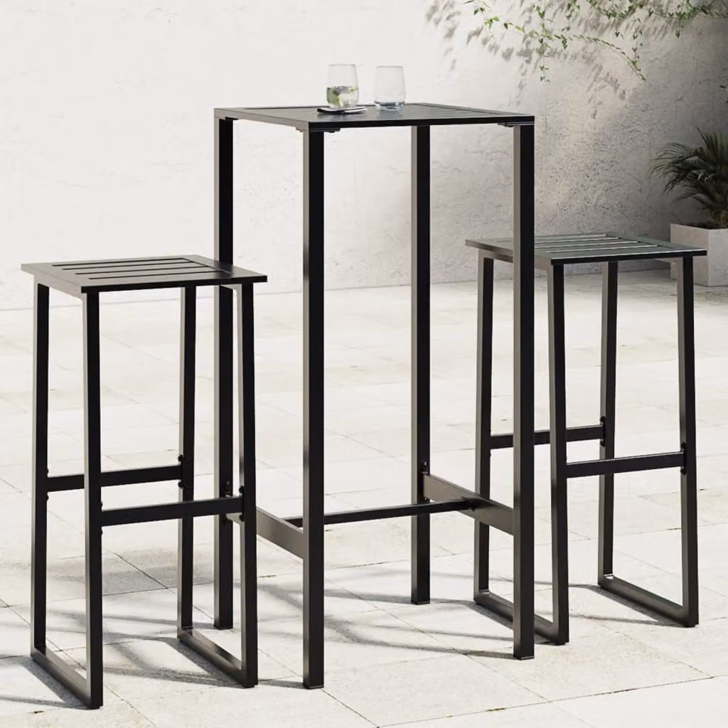 Set Bar da Giardino vidaXL in Acciaio Verniciato a Polvere Nero 3 Pezzi – 1