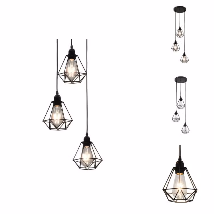 vidaXL Plafoniera con design a diamante nero 3 lampadine E27 - Lampade