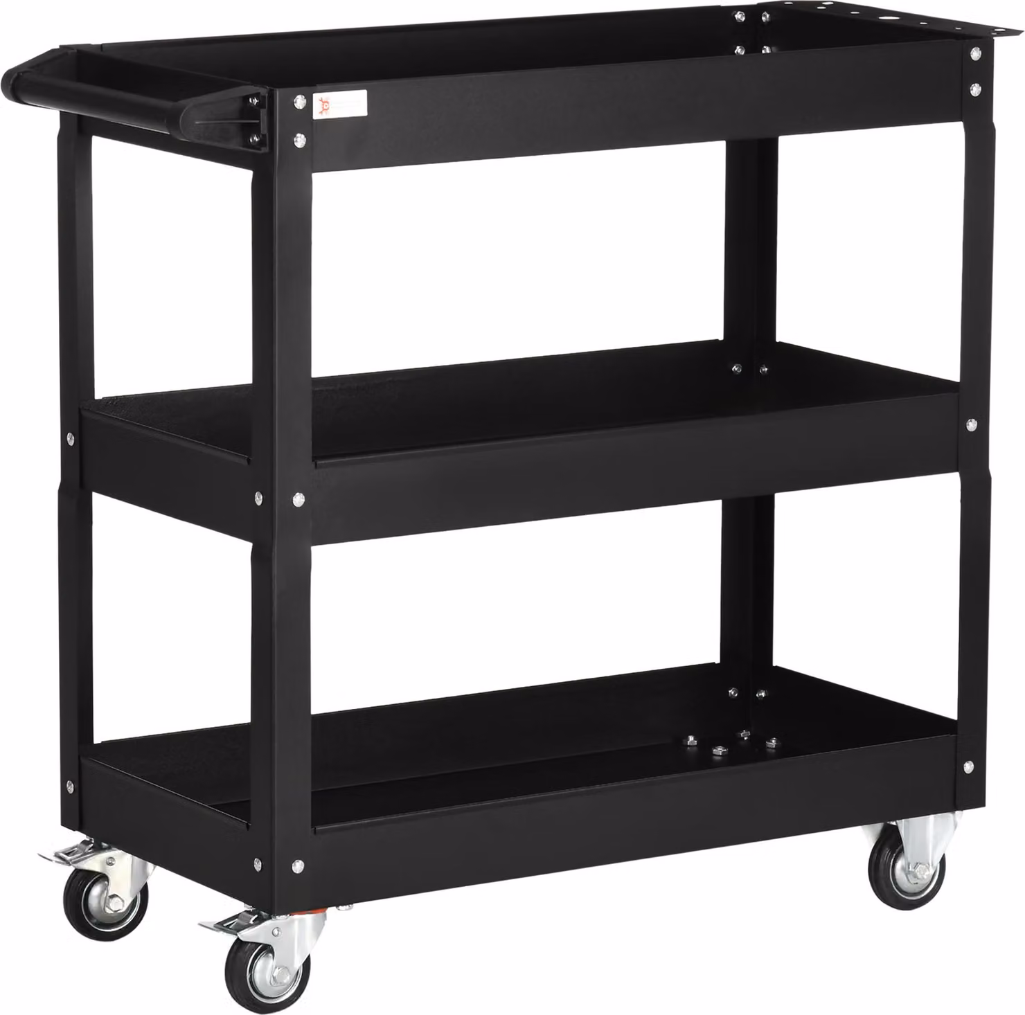 Carrello da officina Fortuna Lai in acciaio con 3 ripiani su ruote con maniglia - carico massimo 150 kg - 83 x 35,3 x 76 cm Nero