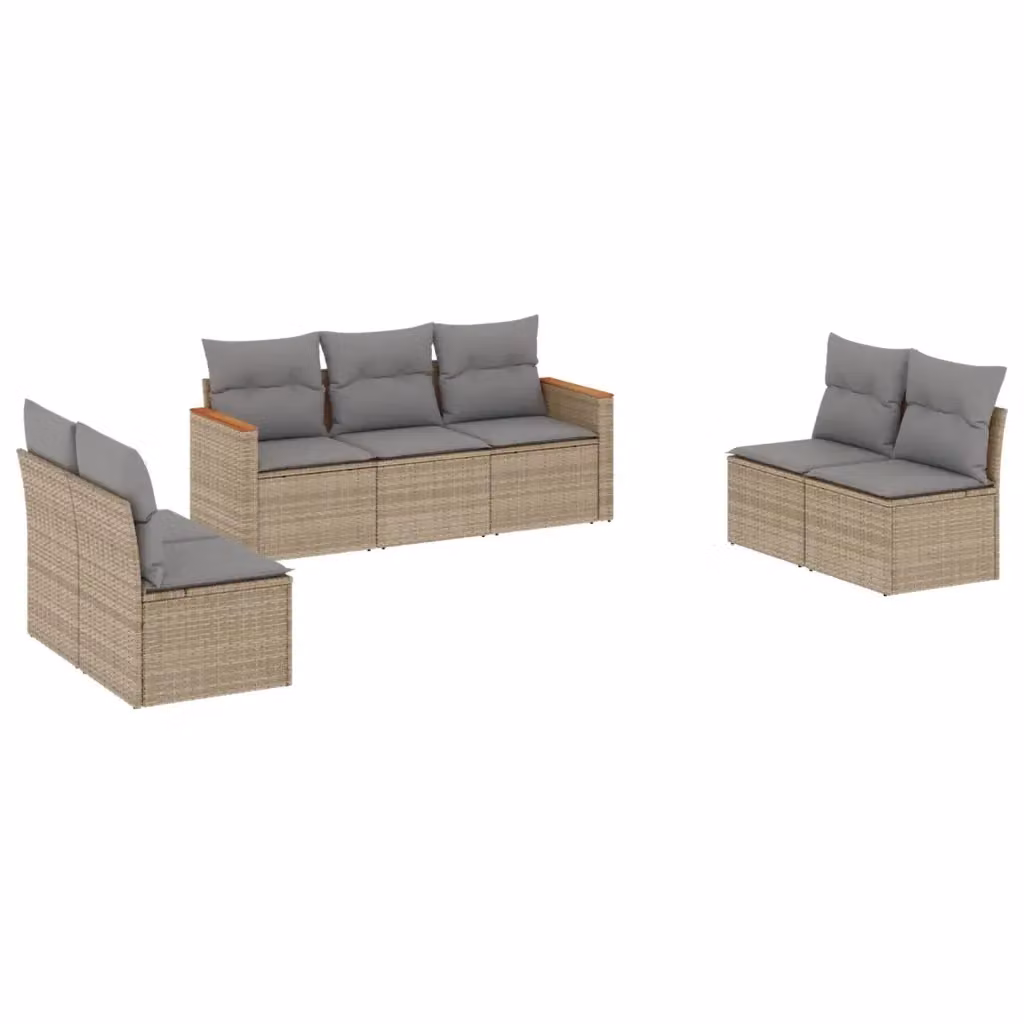 vidaXL Set Divano da Giardino 7 pz a forma di U con Cuscini Beige e Grigio in Polyrattan e Acciaio – 2