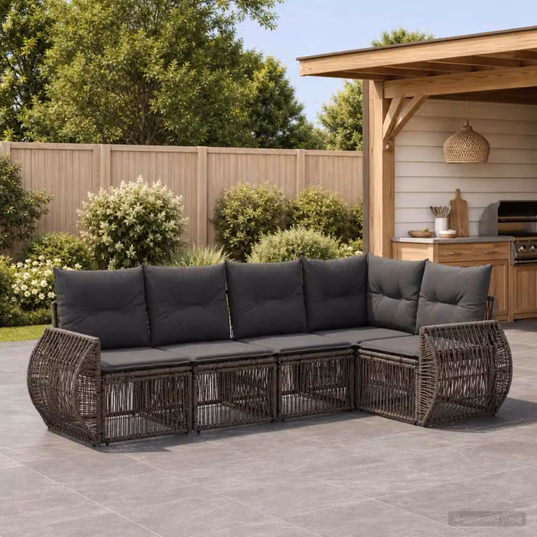 vidaXL Set Divano da Giardino a L in Polyrattan Grigio e Antracite con Cuscini Inclusi