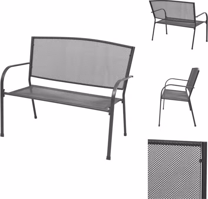 vidaXL Panchina da giardino 108 cm in acciaio e rete antracite - Panchine da giardino