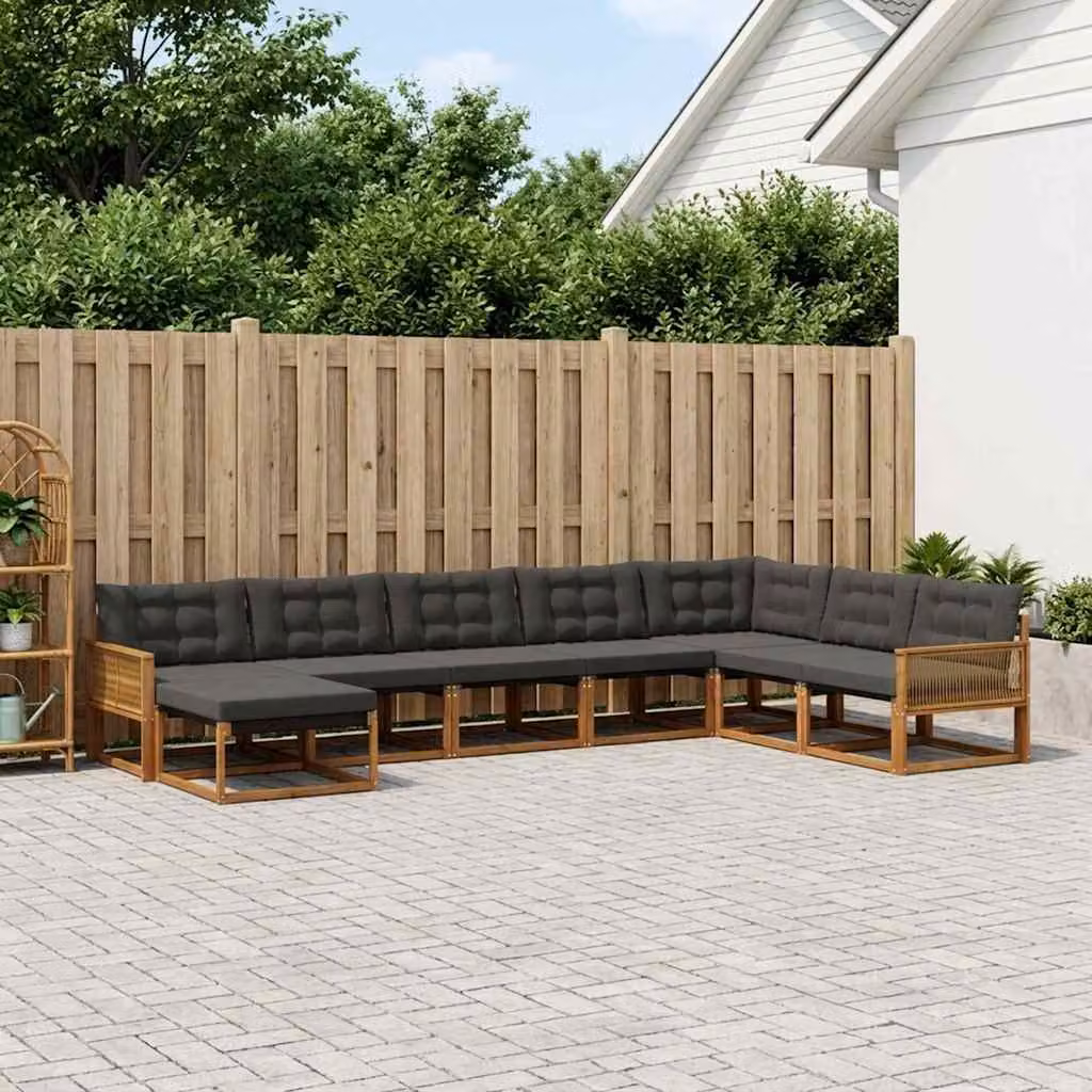 Set di divani da esterno vidaXL 8 pz in legno di acacia con cuscini, colore marrone e nero