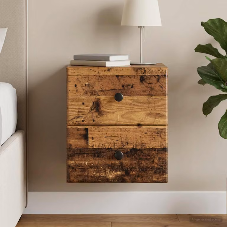 vidaXL Mobiletto da notte sospeso in legno color marrone opaco L: 34,5 cm, P: 33 cm, H: 40 cm